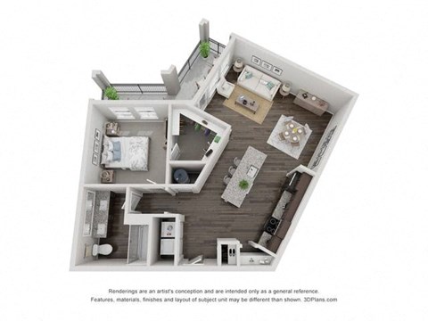 Floor plan for 1 bed, 1 bath, 876 sqft